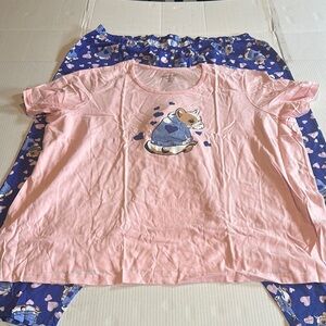 NWOT Dreams Co Pink & blue set Short Sleeve Tee with Graphic Design and bottoms
